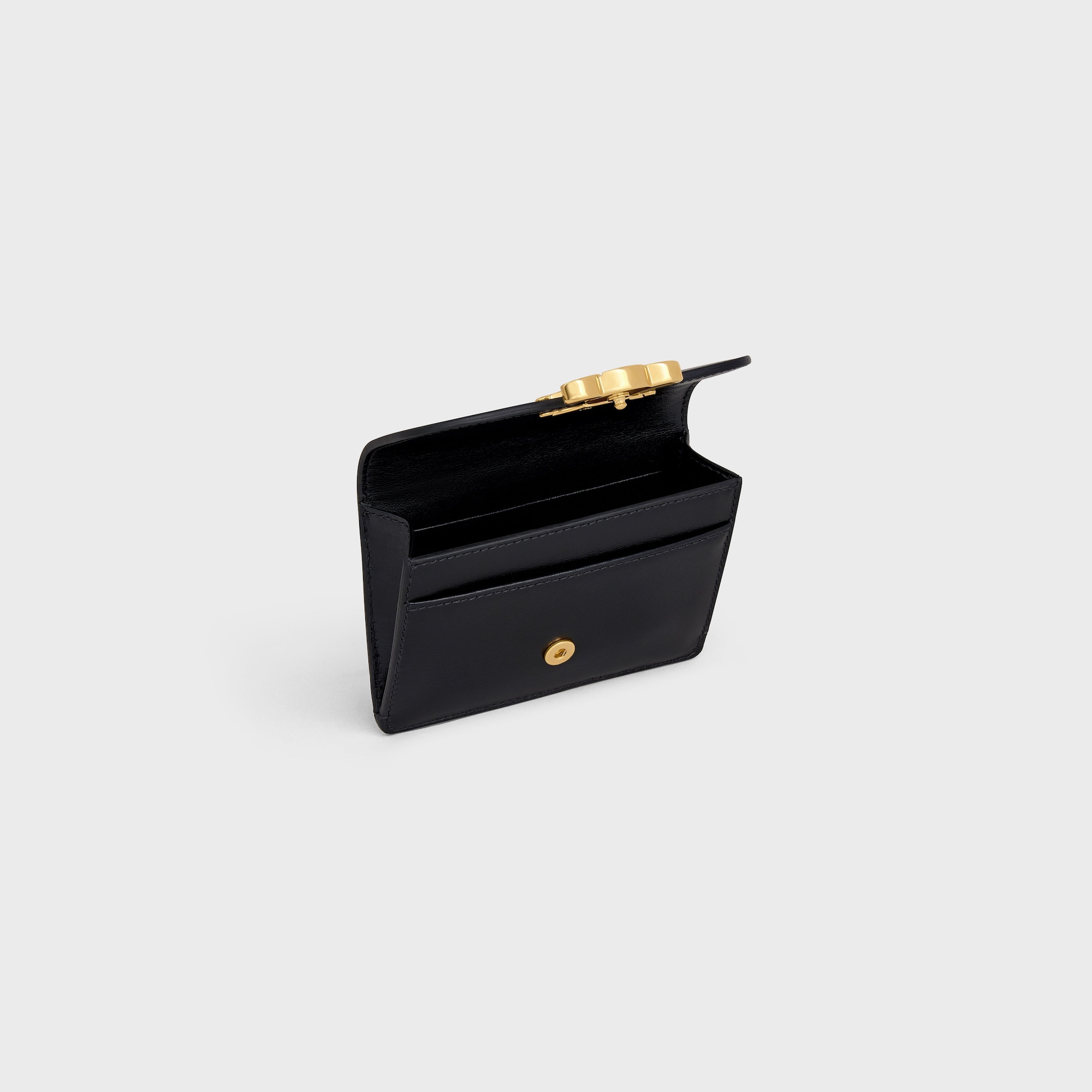 CARD HOLDER WITH FLAP TRIOMPHE IN SHINY CALFSKIN BLACK - Image 4